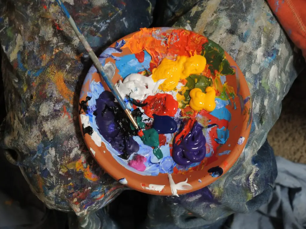 Paint palette with various colors