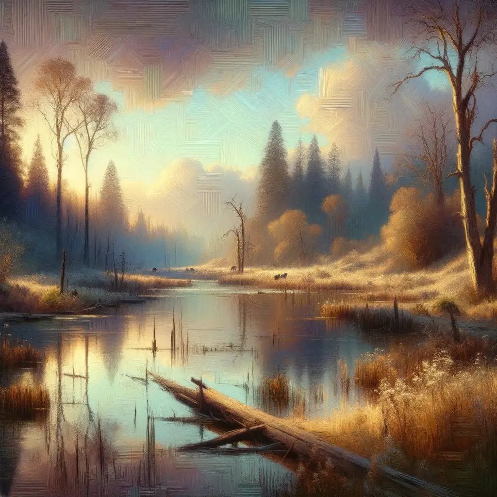 Exquisite Tonalist landscape oil painting demonstrating the history of Tonalism and unique oil painting techniques used by Tonalist artists, highlighting the subdued color palette and soft contours that define Tonalist paintings.
