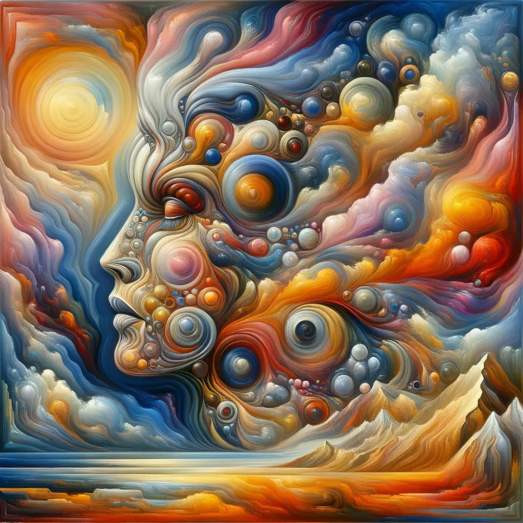 Surrealistic oil painting demonstrating vibrant surrealism themes and unique oil painting techniques, embodying the exploration of surrealism in art.