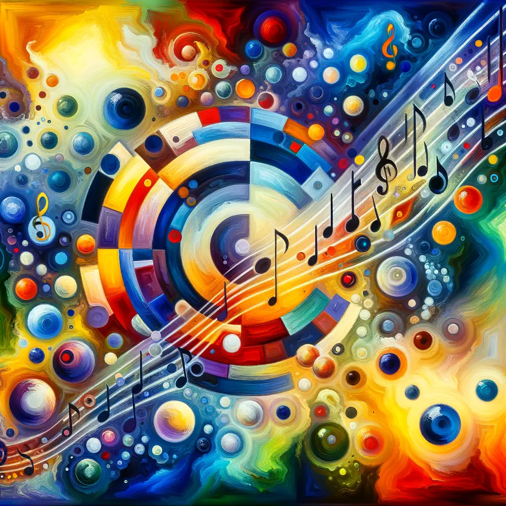 Vibrant oil painting showcasing multisensory art experience through the integration of music in art, demonstrating various oil painting techniques and the influence of music on art for artistic approach inspiration.