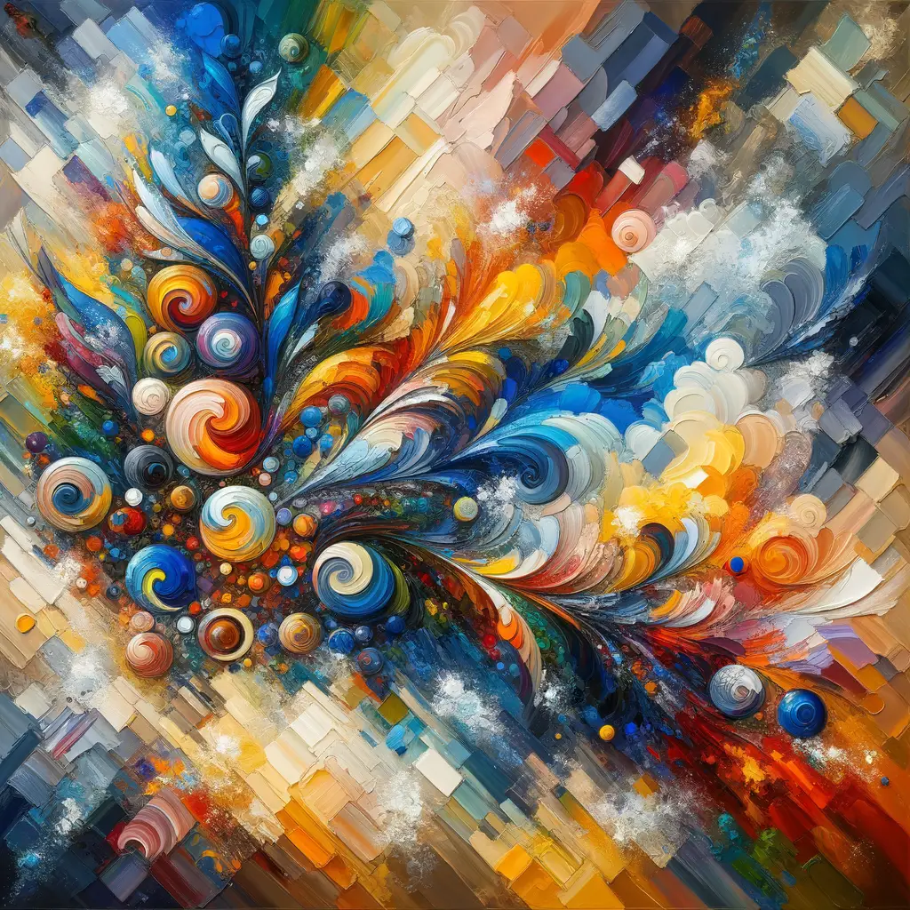 Abstract oil painting showcasing impasto, glazing, and scumbling techniques, providing inspiration for oil painting methods and abstract painting ideas.