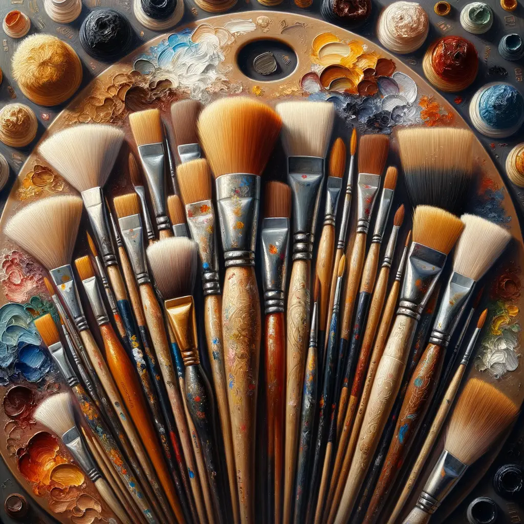 Assortment of best oil painting brushes showcasing different types, techniques, and the role of brushes in art, serving as an ideal oil painting brush guide for understanding brush selection in oil painting.