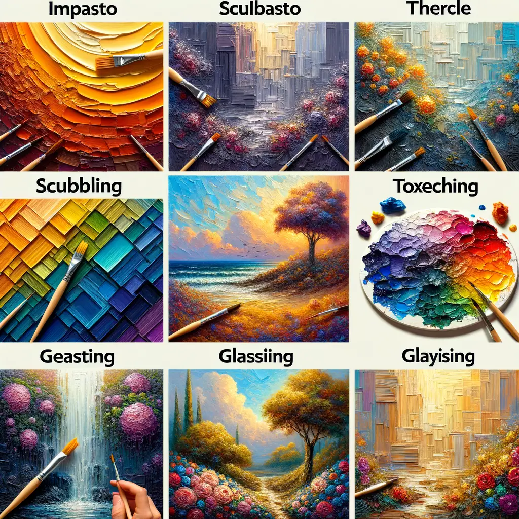 Vibrant oil painting demonstrating various texture techniques like impasto, scumbling, and glazing, highlighting the role of texture in art and the application of texture in painting.