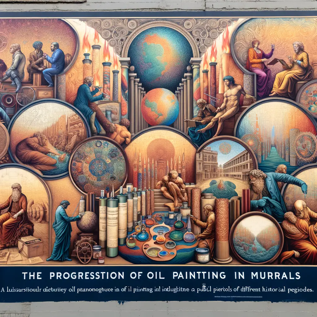 Vibrant mural showcasing the evolution and impact of oil painting techniques in public art and murals, demonstrating the history and richness of oil painting in public spaces.