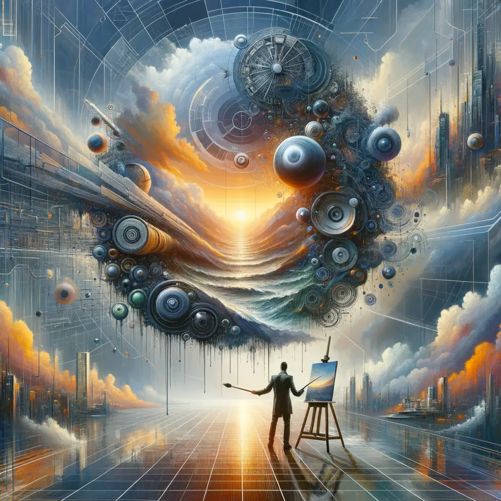 Modern oil painting illustrating the evolution and future trends in oil painting techniques, embodying predictions for future art mediums and contemporary oil painting trends.
