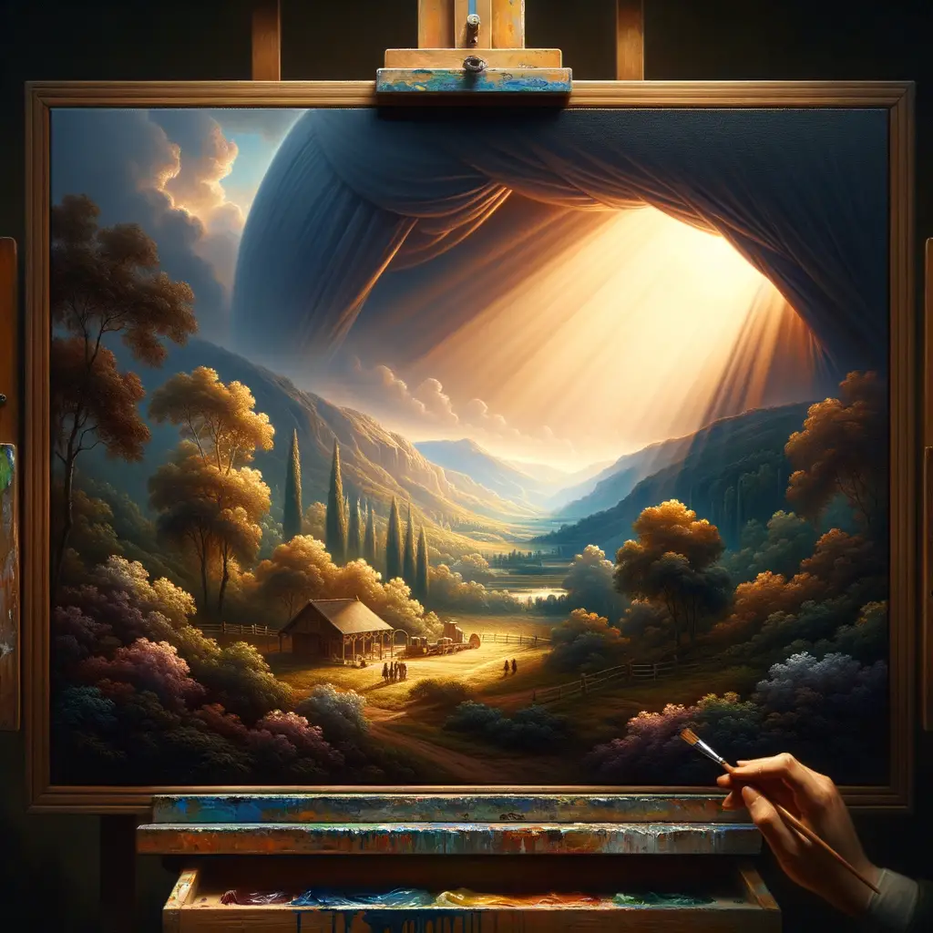 Dramatic oil painting illustrating the effects of light on art, showcasing various artistic techniques in oil painting and the impact of light on oil paintings.